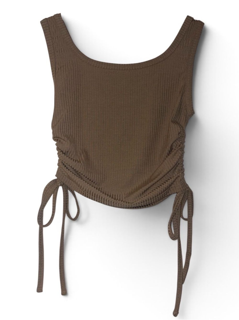 SHEIN Brown Ribbed Ruched Tank Top with Side Ties